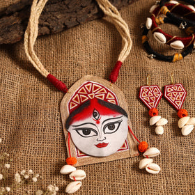 Red - maa durga bishnupur handpainted fabart jute jewellery