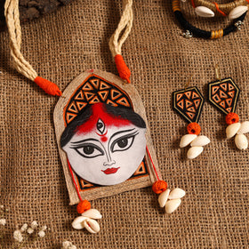 Red - maa durga bishnupur handpainted fabart jute jewellery