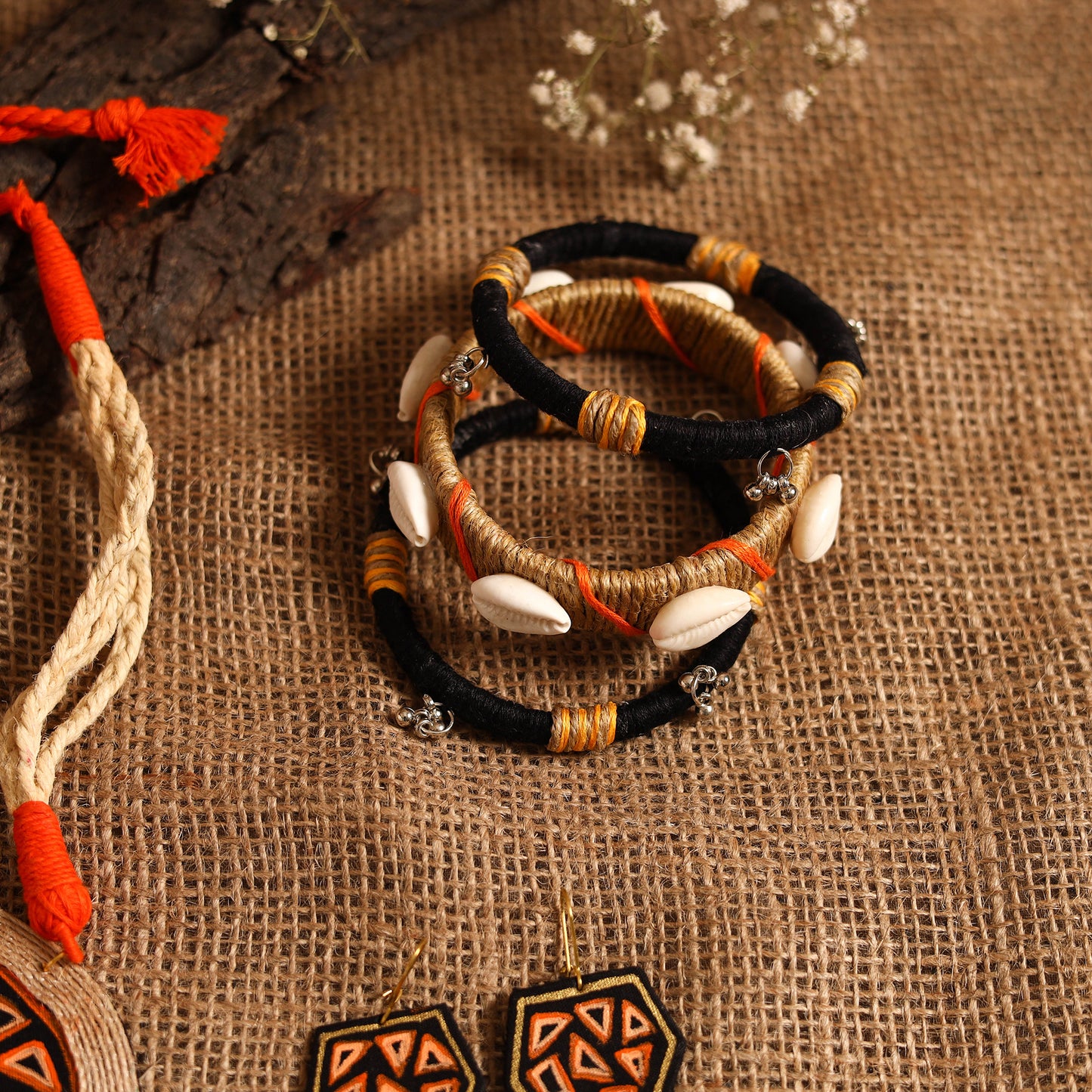 Red - maa durga bishnupur handpainted fabart jute jewellery