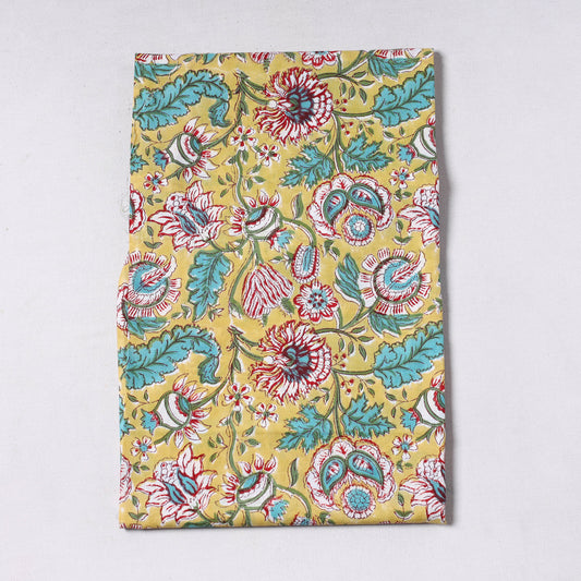Yellow - Sanganeri Block Printed Cotton Precut Fabric (0.7 meter) 60