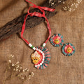 Red - bishnupur handpainted fabart clay maa durga necklace