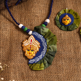 Green - bishnupur handpainted fabart clay maa durga
