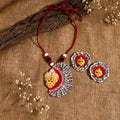 Red - bishnupur handpainted fabart clay maa durga necklace