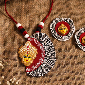 Red - bishnupur handpainted fabart clay maa durga necklace