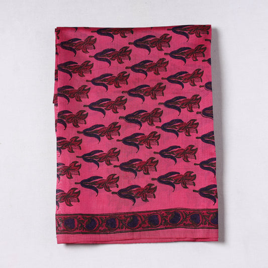 Pink - Sanganeri Block Printed Chanderi Silk Precut Fabric (1 meter) 67