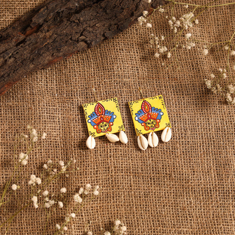 Yellow - maa durga bishnupur handpainted fabart earrings 07