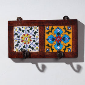  Original Blue Pottery Ceramic Tile Wall Hook Hanger (2 Peg) Online at iTokri.com