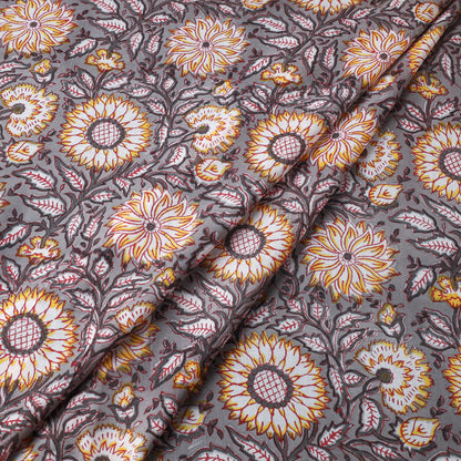 Multicolor - Sunflower Pattern Sanganeri Block Printed Cotton Fabric