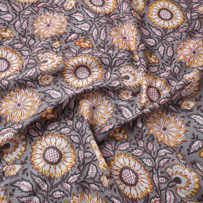 Multicolor - Sunflower Pattern Sanganeri Block Printed Cotton Fabric