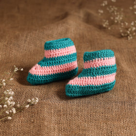 Green - hand knitted woollen socks for kids (6-12 months)