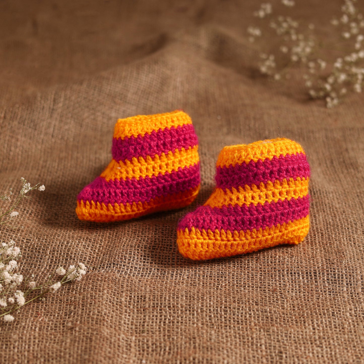 Orange - hand knitted woollen socks for kids (6-12 months)