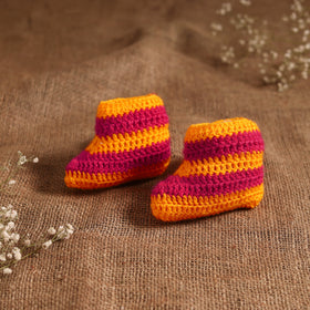 Orange - hand knitted woollen socks for kids (6-12 months)