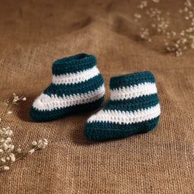 Green - hand knitted woollen socks for kids (6-12 months)