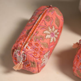 Pink - floral hand quilted toiletry bags (set of 3) 16