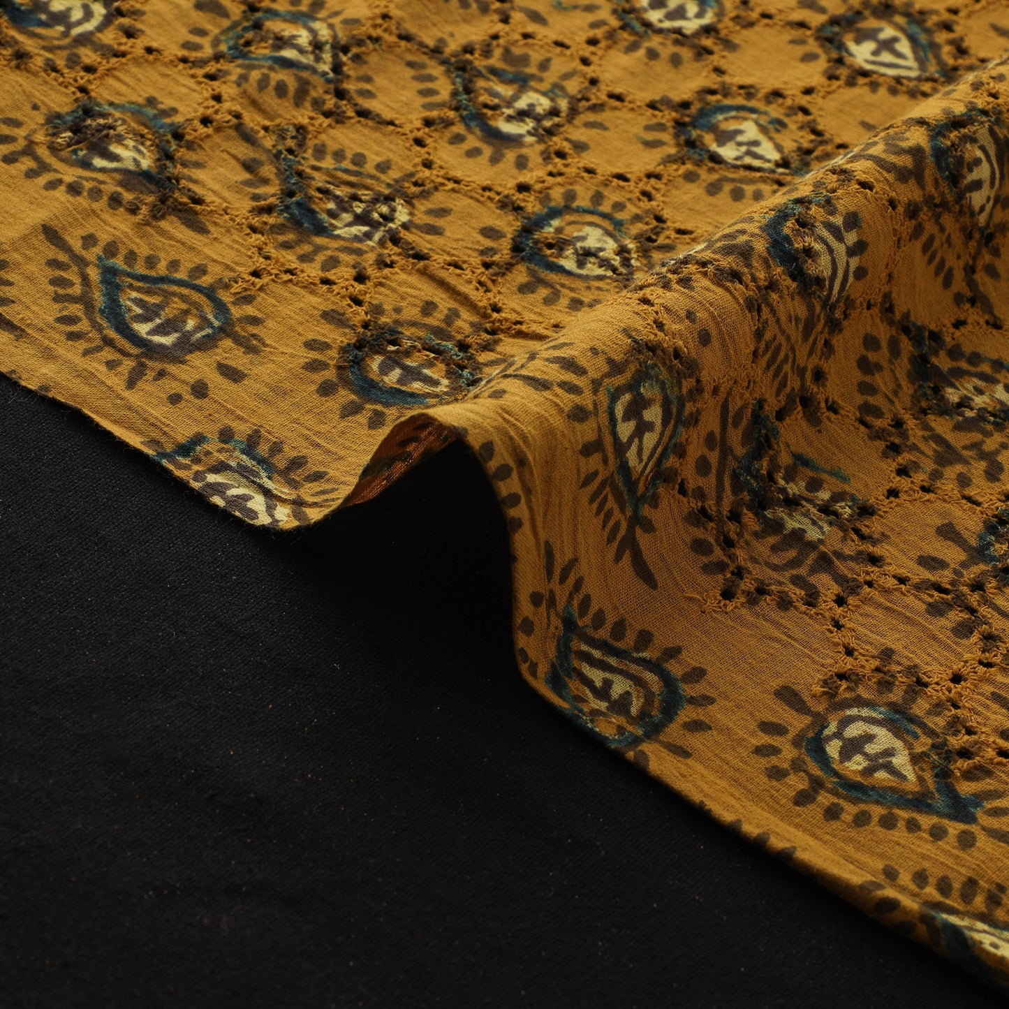 Ajrakh Hand Block Print Natural Dyed Cotton Hakoba Fabric 11
