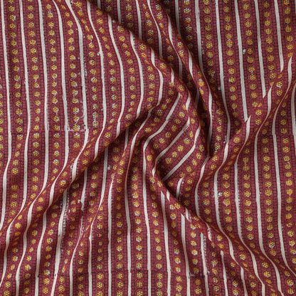Maroon - Tiny Yellow Flower Butti Stripes Sanganeri Block Printed Cotton Fabric