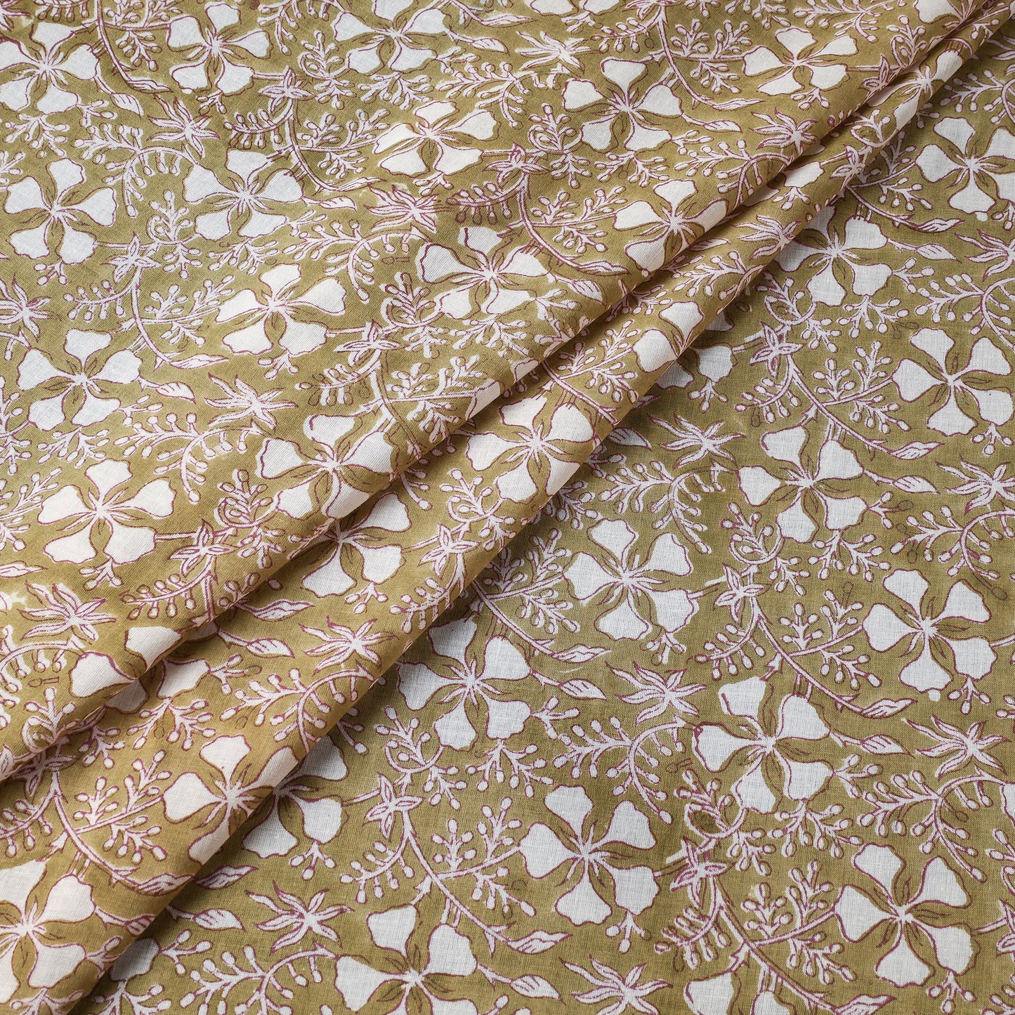 Buy Brown With Florals Sanganeri Block Printed Cotton Fabric Online at iTokri.com