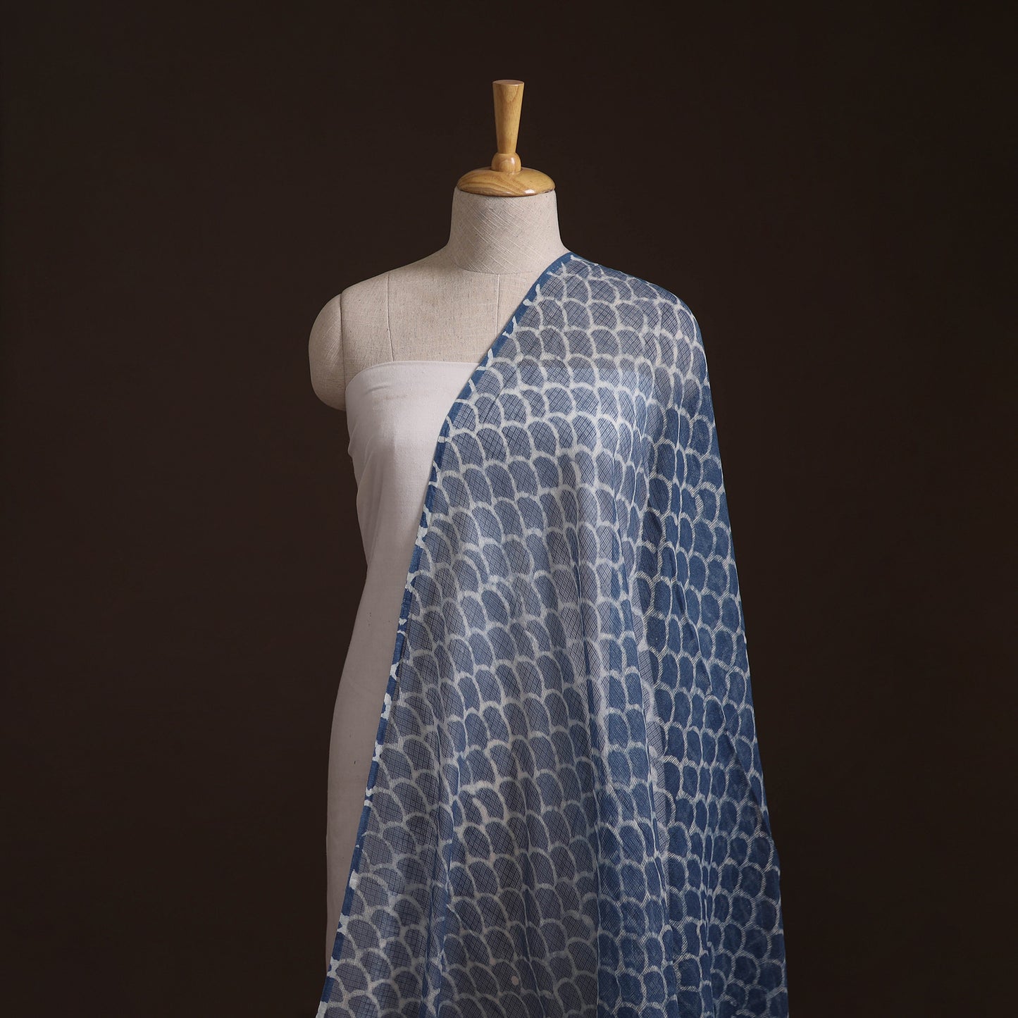 Bagru Indigo Hand Block Print Kota Doria Natural Dyed Cotton Fabric 04