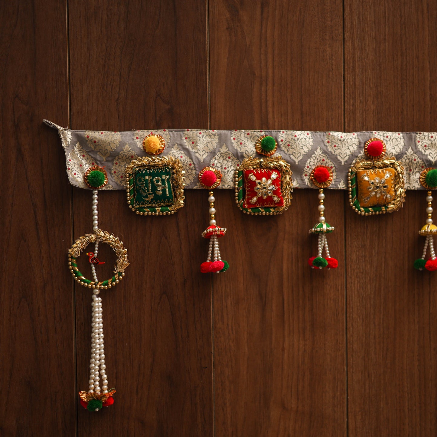 Handmade gota & bead work banarasi fabric toran for home