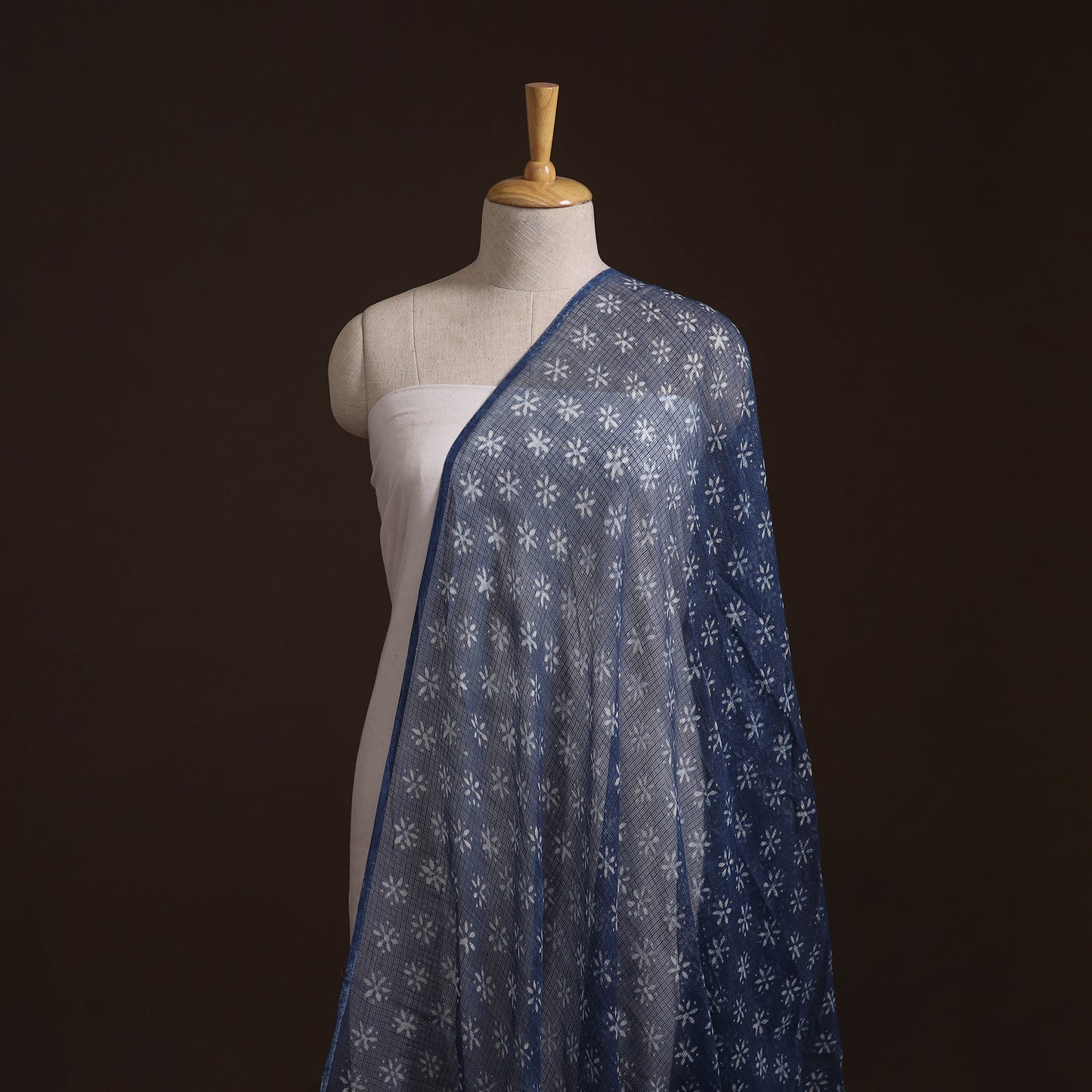 Bagru Indigo Hand Block Print Kota Doria Natural Dyed Cotton Fabric 03
