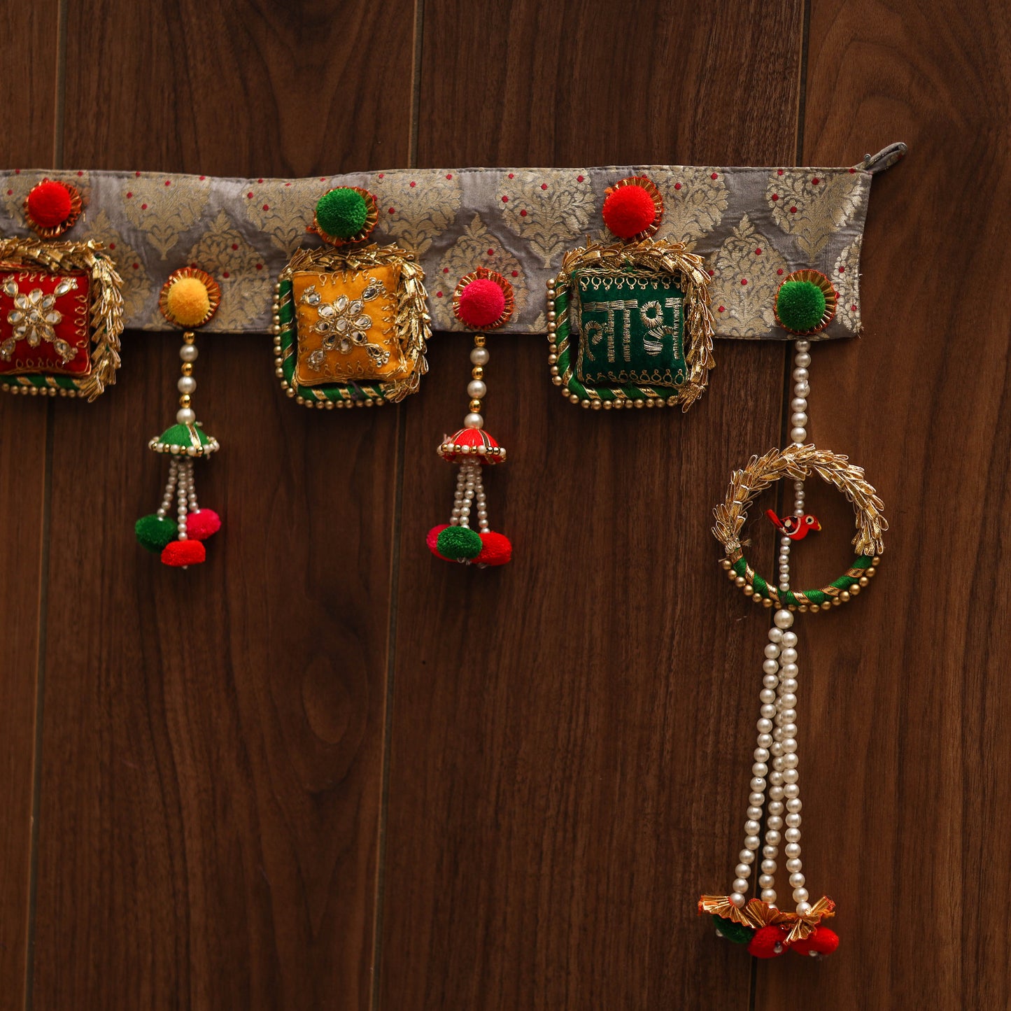 Handmade gota & bead work banarasi fabric toran for home