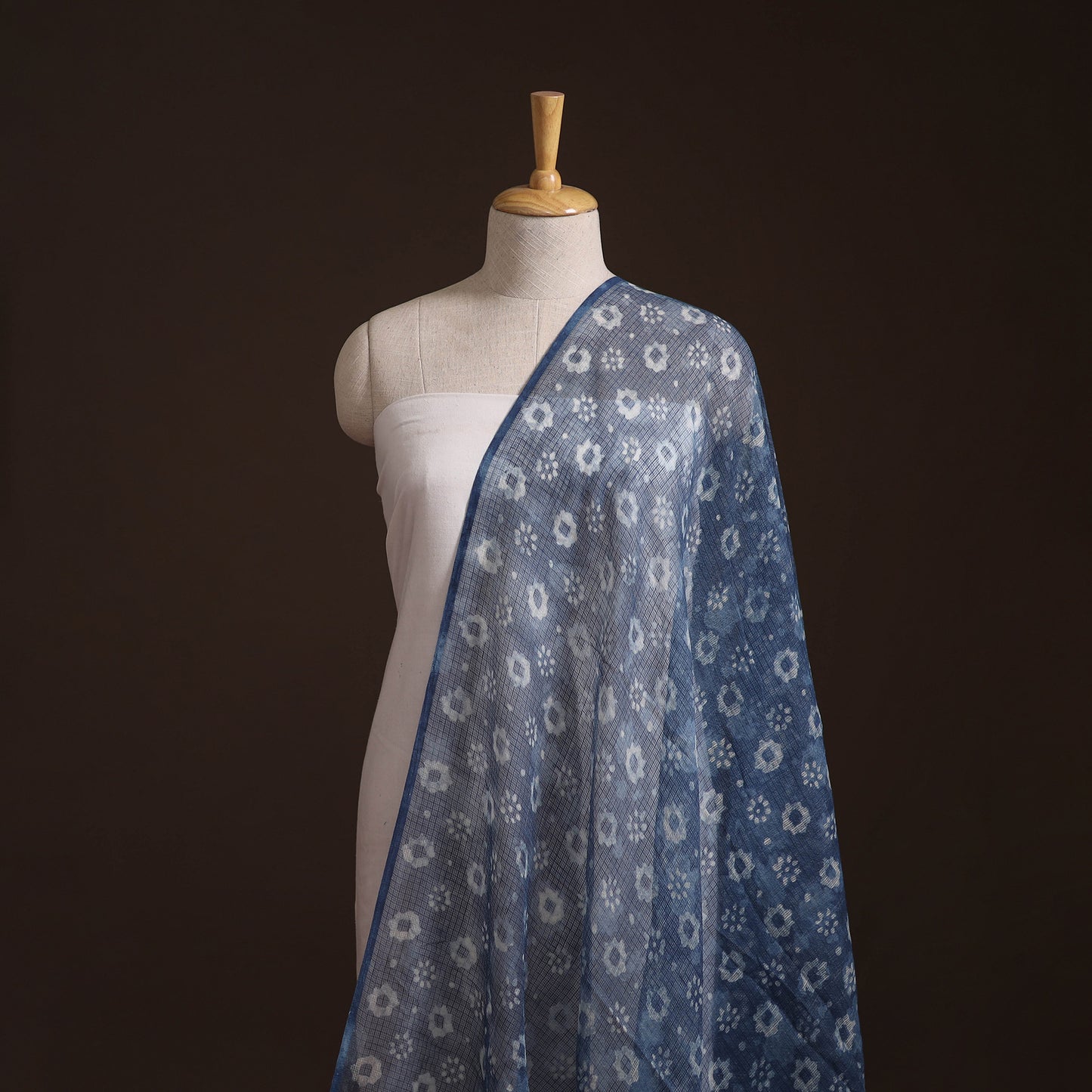 Bagru Indigo Hand Block Print Kota Doria Natural Dyed Cotton Fabric 01
