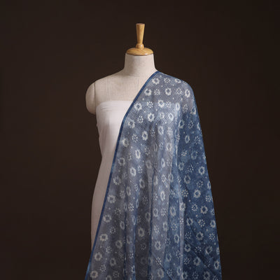 Bagru Indigo Hand Block Print Kota Doria Natural Dyed Cotton Fabric 01