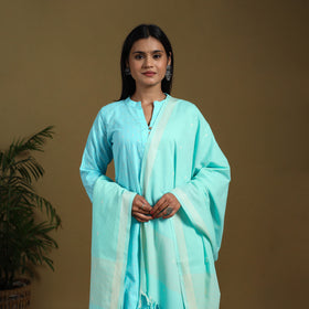 Blue - cotton jacquard kurta set (set of 3) 13 - handcrafted