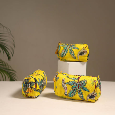 Yellow - floral hand quilted toiletry bags (set of 3) 32