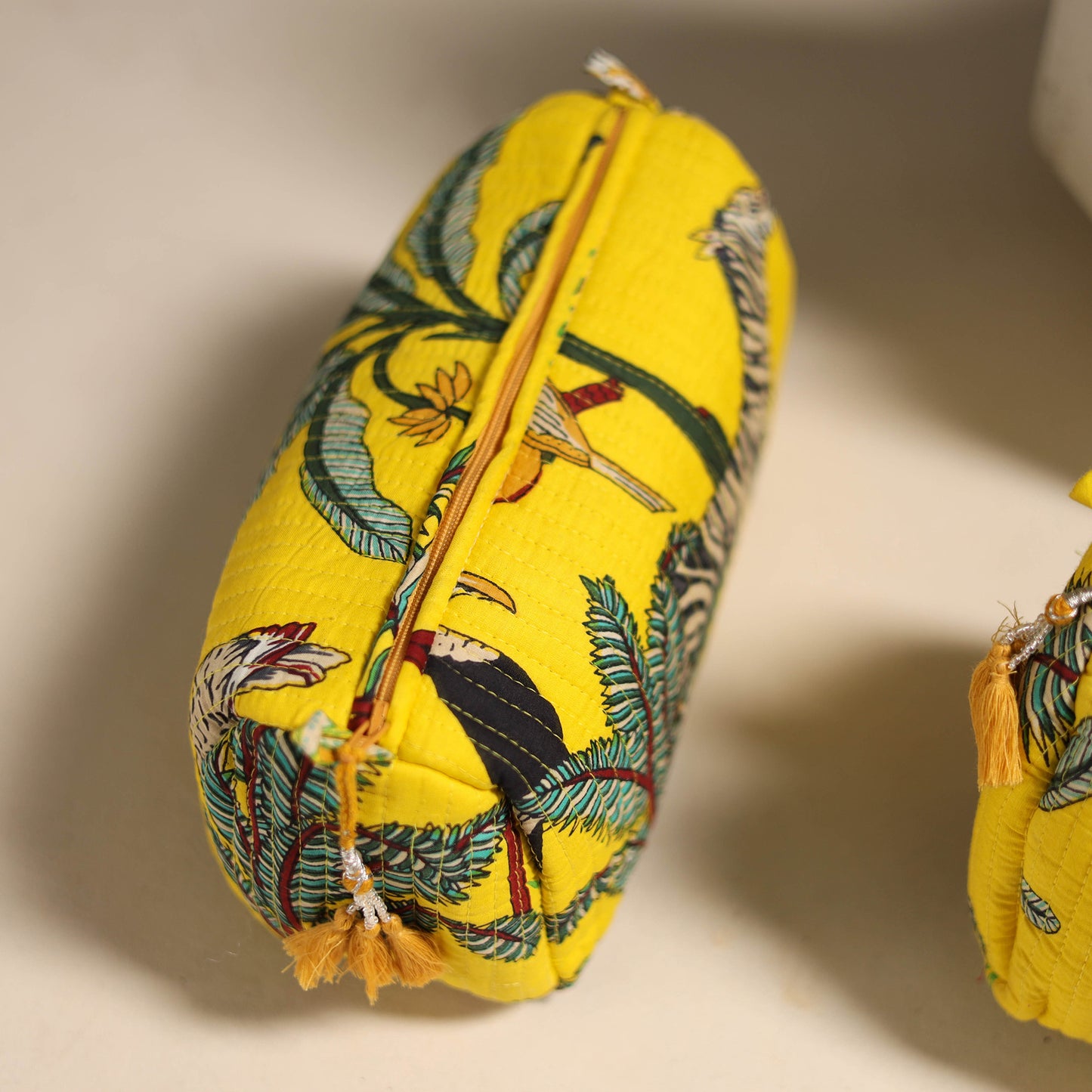 Yellow - floral hand quilted toiletry bags (set of 3) 32