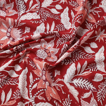 Red With Flower Sanganeri Block Printed Cotton Fabric 15