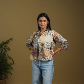 Beige - hand-stitched mosaic cotton women’s jacket 04