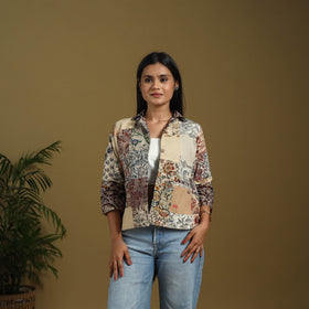 Beige - hand-stitched mosaic cotton women’s jacket 04