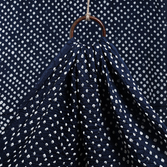 Dark Denim Blue Kutch Bandhani Tie-Dye Cotton Fabric