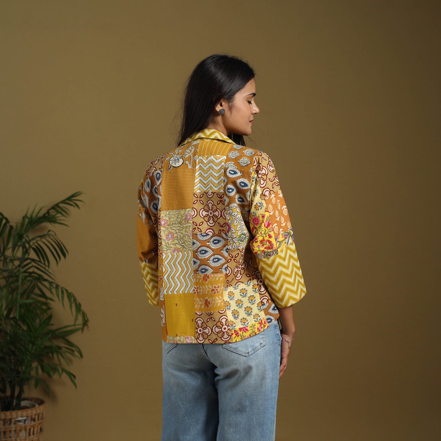 Yellow - hand-stitched mosaic cotton women’s jacket 03