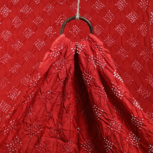 Red - Elegant Scarlet Kutch Bandhani Tie-Dye Chanderi Silk Fabric
