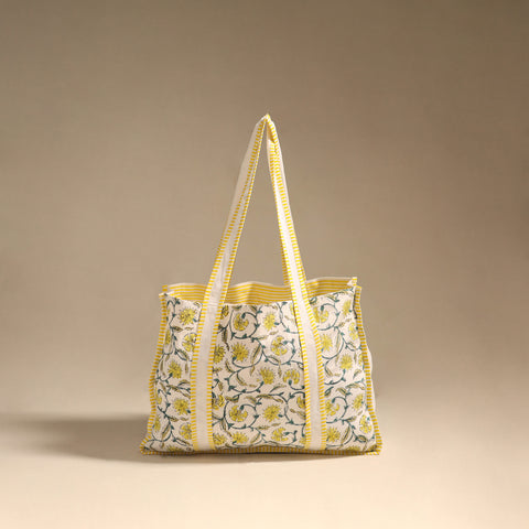Yellow - floral hand tote bag 02 - handcrafted