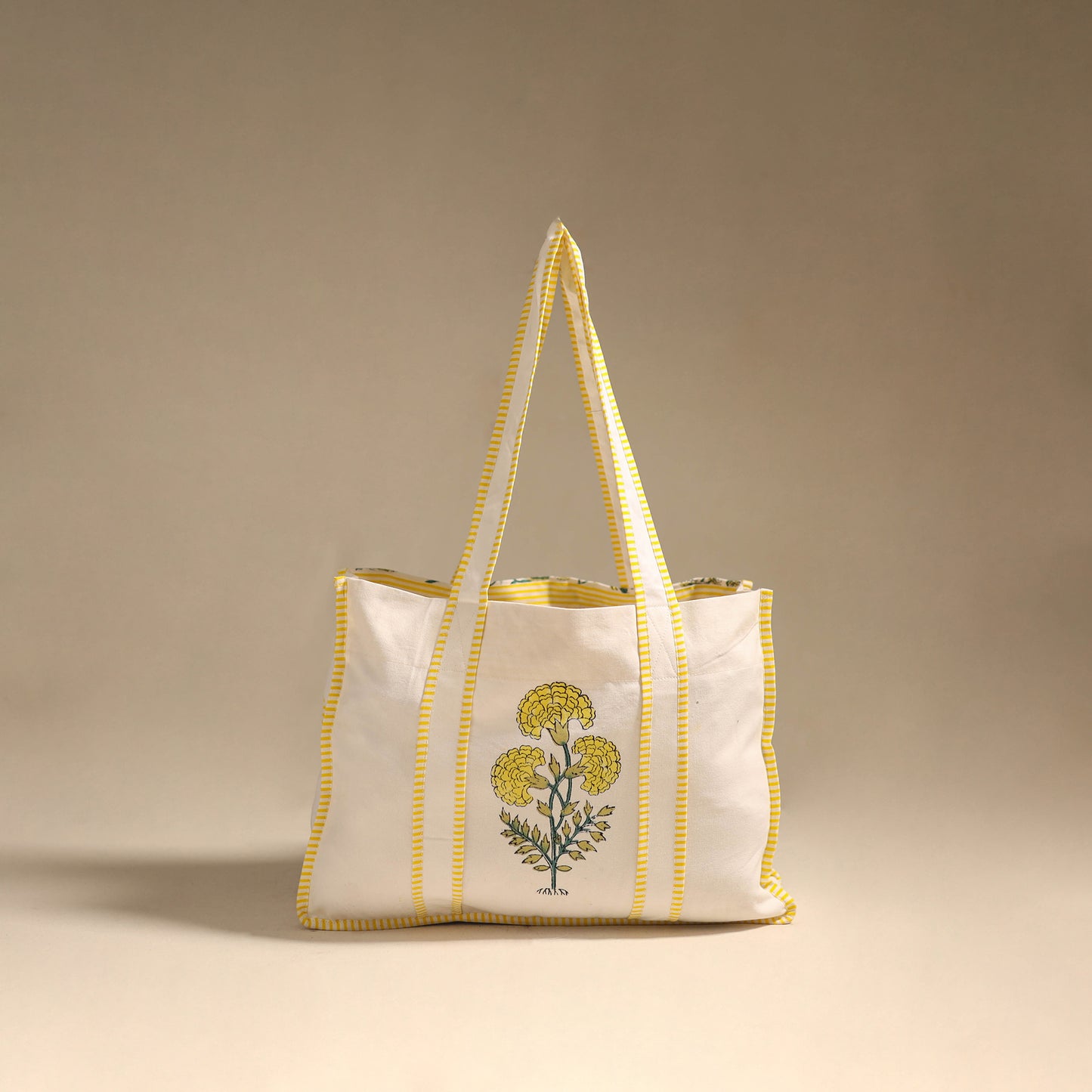 Yellow - floral hand tote bag 02 - handcrafted