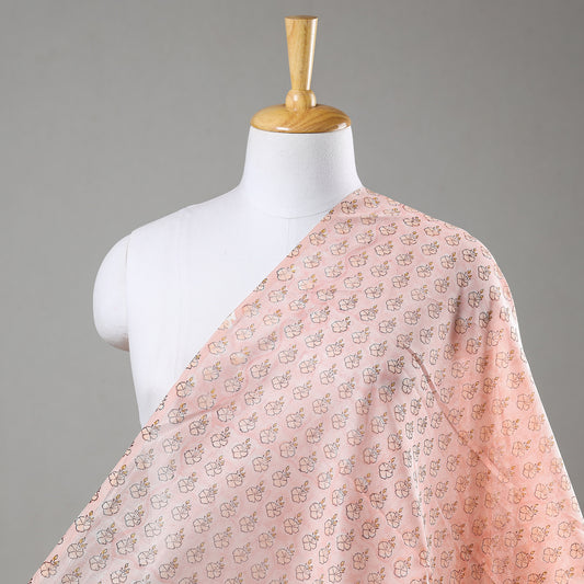 Pink Bootis Pattern Sanganeri Block Printed Chanderi Silk Fabric