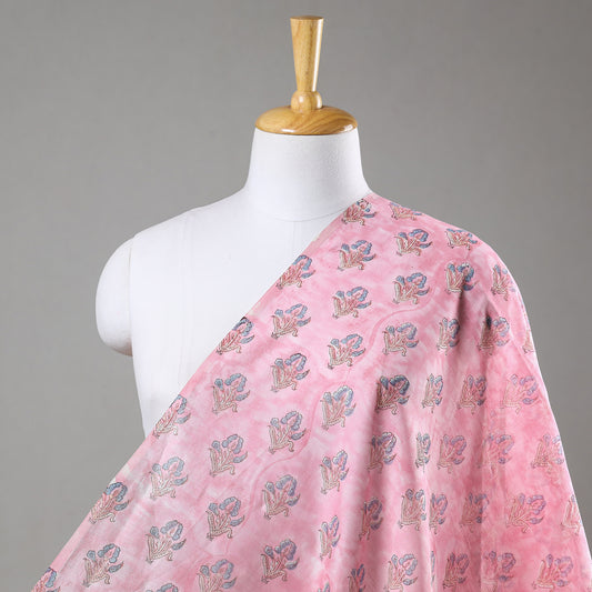 Soft Pink Floral Butta Sanganeri Block Printed Chanderi Silk Fabric