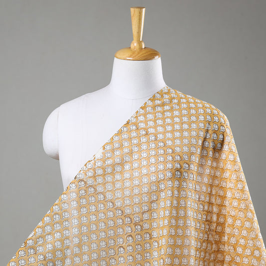 Yellow Tiny Butti Pattern Sanganeri Block Printed Chanderi Silk Fabric