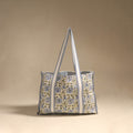 Blue - floral hand tote bag 06 - handcrafted