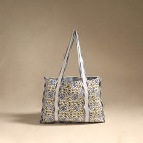 Blue - floral hand tote bag 06 - handcrafted