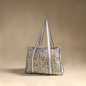 Blue - floral hand tote bag 06 - handcrafted