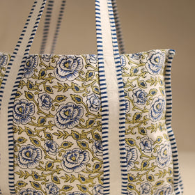 Blue - floral hand tote bag 06 - handcrafted