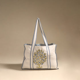 Blue - floral hand tote bag 06 - handcrafted