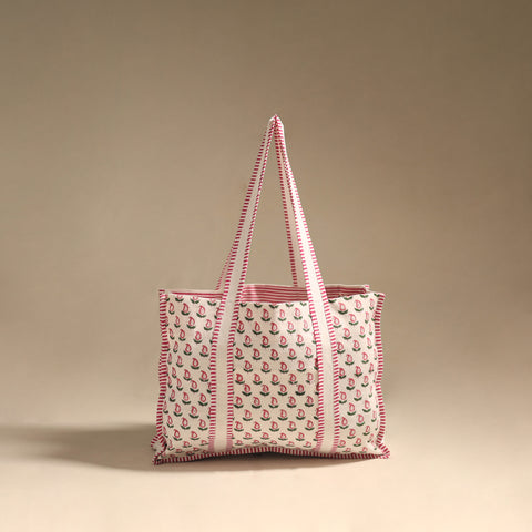 Pink - floral hand tote bag 07 - handcrafted