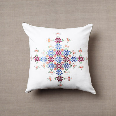 White - Soof Embroidery Cotton Cushion Cover (16 x 16 in)