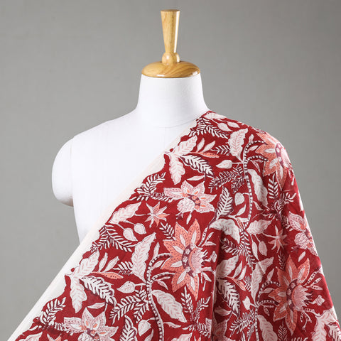 Red with Flower Cotton Sanganeri Print Fabric