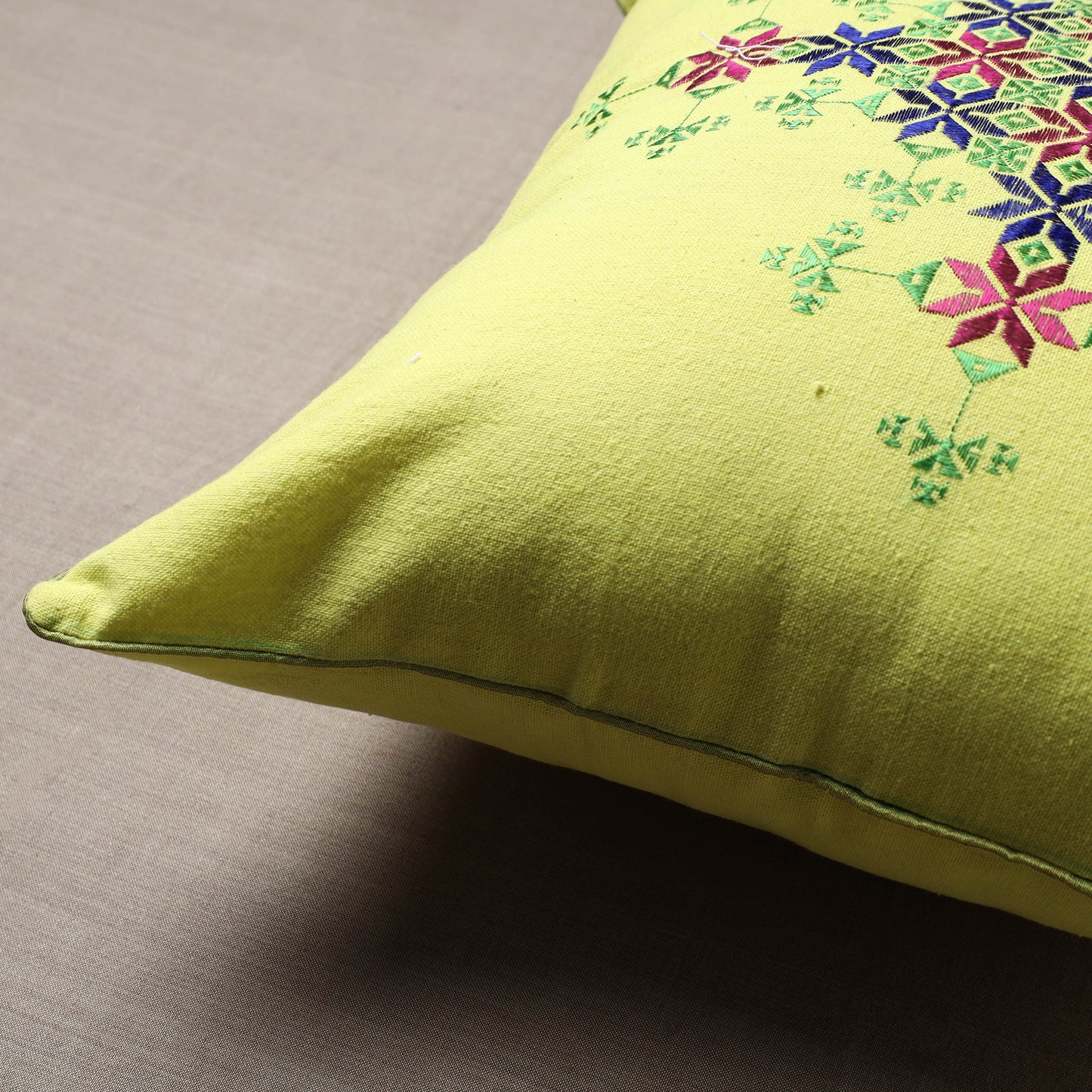 Green - Soof Embroidery Cotton Cushion Cover (16 x 16 in)